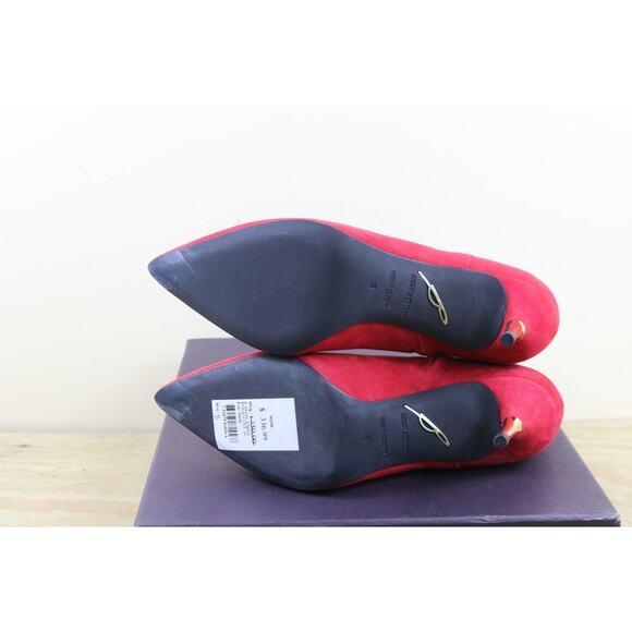 New Brian Atwood Boots 8M Red Suede Mcalester Bootie Replaceable Heel Caps - Picture 5 of 13